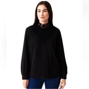 Vintage Liz Baker Essentials Black Women's Blouse with Lace Detail 80s/90s XL